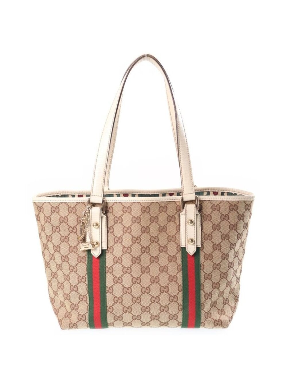 Gucci Sherry Line Tote Shoulder Bag GG Canvas Leather Beige White